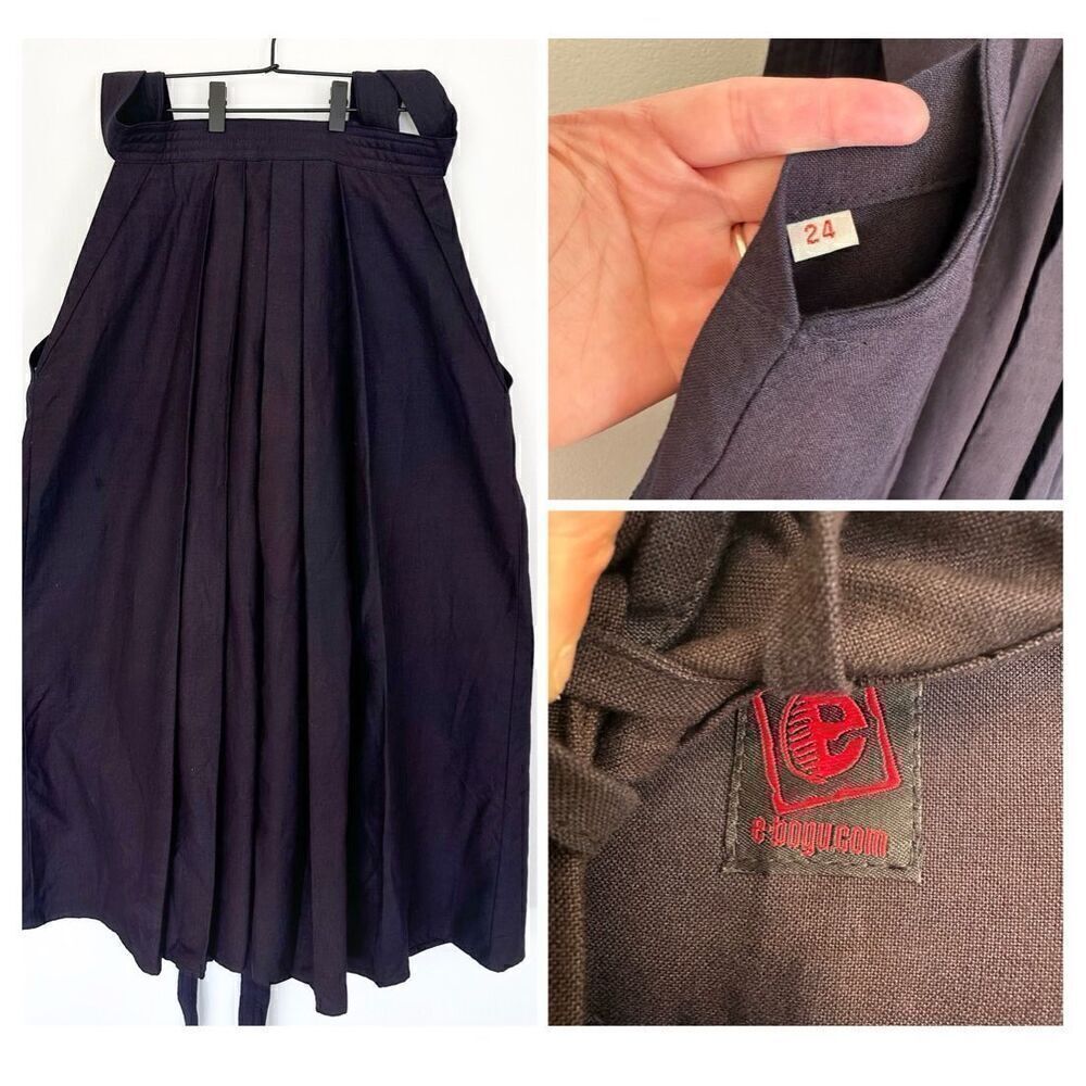 E-Bogu Authentic Traditional Kendo Tetron Hakama Judo Martial Arts Size 24 Navy